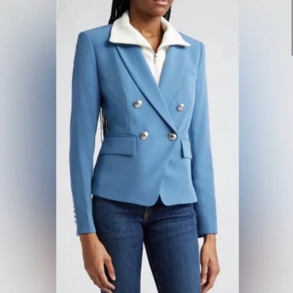 NWT Veronica Beard Gail Dickey Double Breasted Crepe Blazer Lagoon Blue Size 4 - Picture 4 of 10